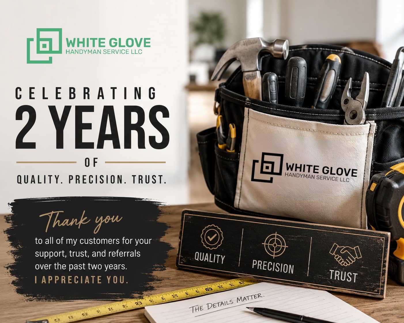 2 Years of White Glove Handyman Service LLC
