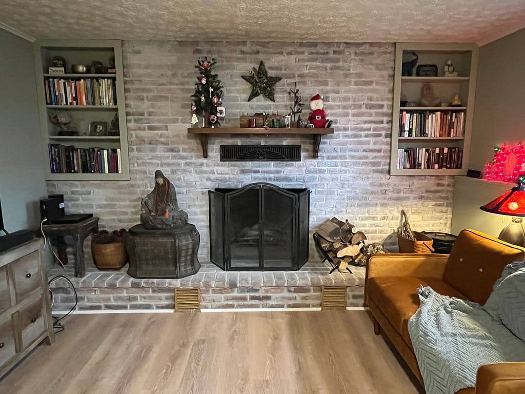 Brick painting, painting, trim, quarter round, and flooring
