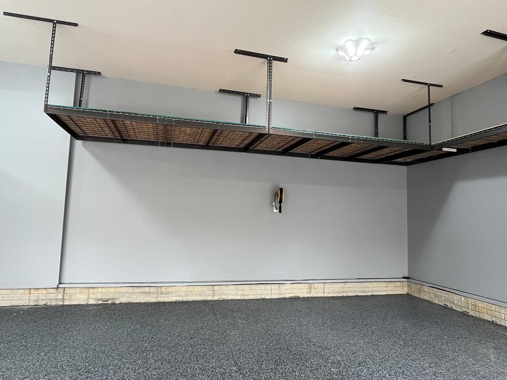 Garage ceiling storage racks, painting